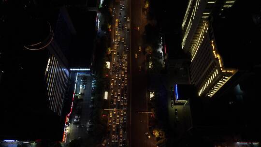 航拍湖南长沙城市拥堵交通夜景