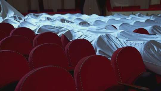 剧院大厅，红色扶手椅，没有观众。