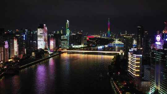 广州都市夜景航拍