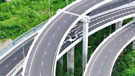 航拍高架桥快速通道车流隧道高楼素材