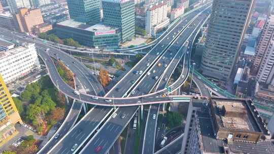 上海杨浦区大柏树立交桥高架桥邯郸路航拍车