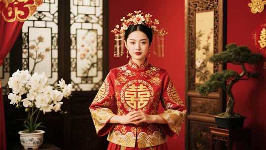中式新娘传统服饰装扮特写