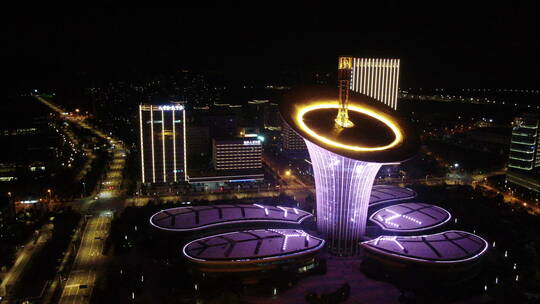 航拍武汉未来科技城 马蹄莲 夜景 近拉远