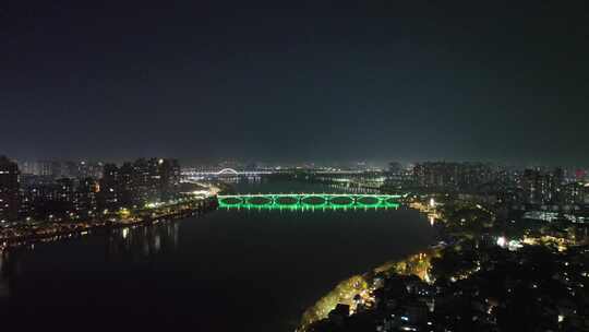 惠州东江夜景风光夜晚河流航拍晚上城市建筑