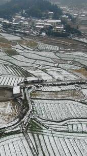 航拍农业种植农田冬天雪景竖屏
