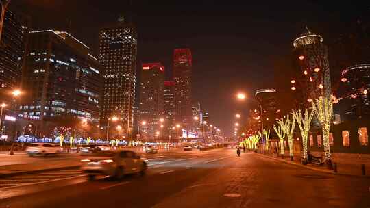 北京CBD城市夜景国贸桥节日夜景车流