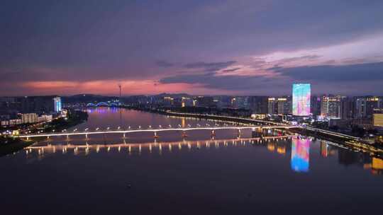 中国株洲城市夜景航拍