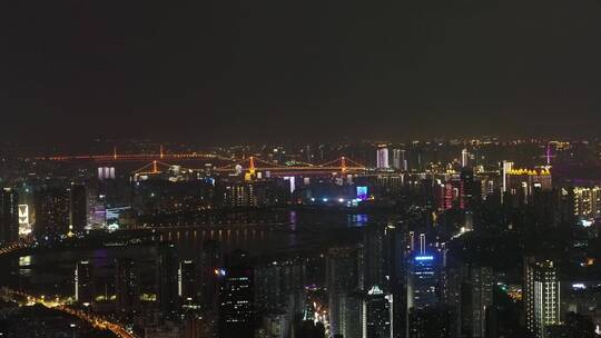 武汉市航拍夜景灯光秀二桥长江