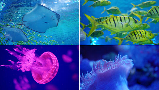 海洋公园水族馆 水母热带鱼 珊瑚礁高清在线视频素材下载