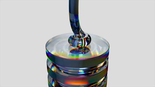 金属液体在反射盘上螺旋流动，在光滑的3D