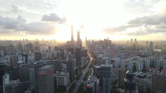 上海浦东新区世纪大道全景4K航拍
