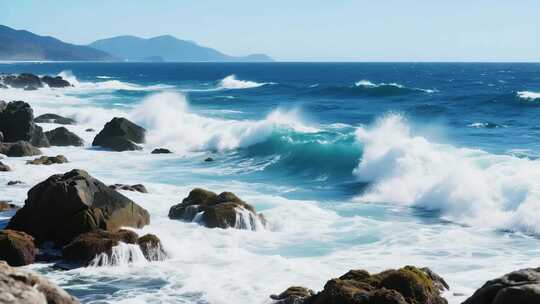 海岸线岩石海浪浪漫景色