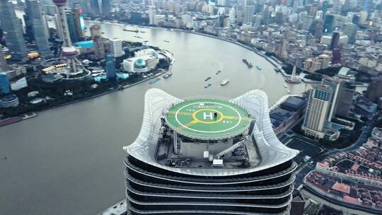 上海浦西白玉兰大厦顶部停机坪视频素材模板下载