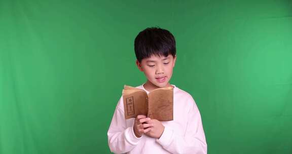 帅气的中国小男孩在读书