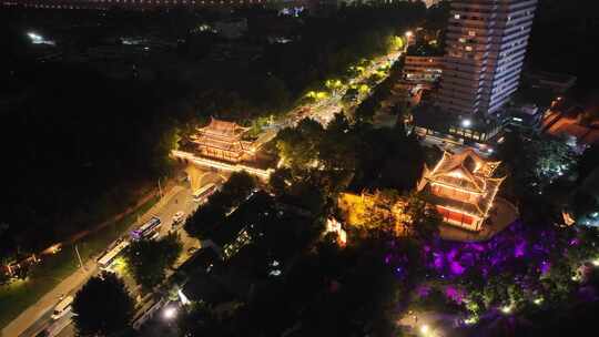 湖北武汉晴川阁景区航拍夜晚夜景汉阳区洗马