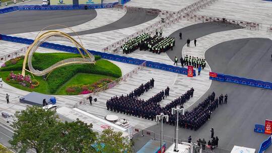 4K航拍广州知识城九龙湖现场秩序