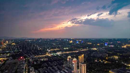 山东淄博晚霞夜景航拍延时