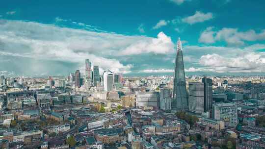 伦敦金融城碎片大厦流动云航拍延时视频素材模板下载