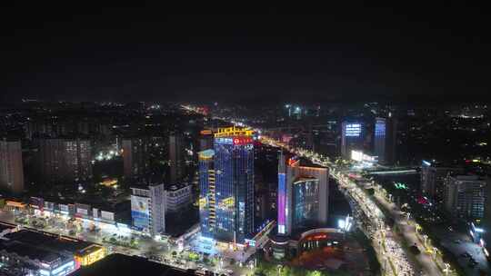 东莞市大朗镇夜景航拍城镇商场商城繁华夜晚