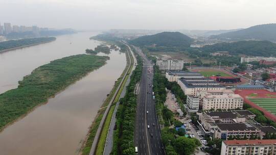 湖南长沙湘江沿江路交通航拍