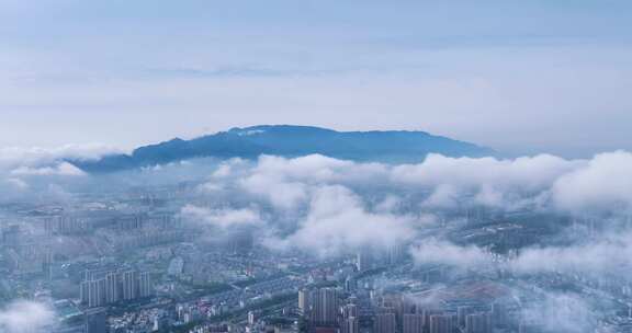 九江平流雾及庐山黛色剪影航拍延时