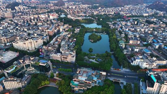 航拍广西桂林市日月双塔文化公园