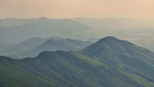 航拍夕阳黄昏山脉千里江山图群山火烧