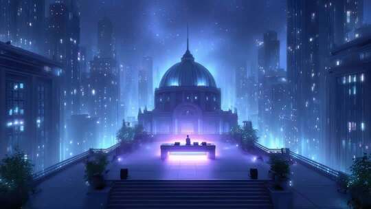 未来都市楼顶DJ台梦幻星空夜景