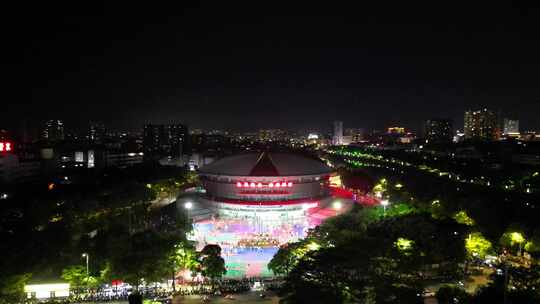 广西玉林市体育馆夜景航拍