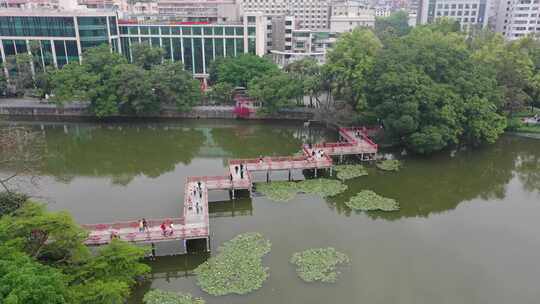 广州东山湖公园景色航拍素材