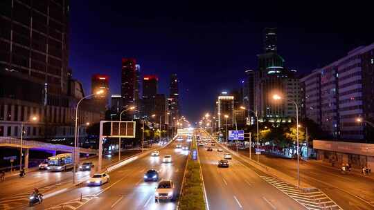 北京夜晚车流夜景城市堵车夜色