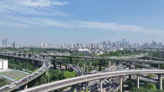 南京秦淮区双桥门立交车流南京市中心大景