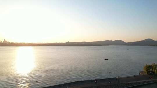 杭州西湖清晨航拍