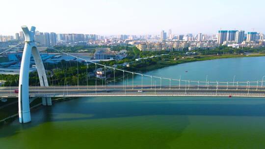 航拍南宁城市风光英华大桥江景