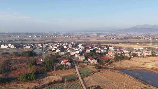 乡村全景俯瞰房屋农田景象