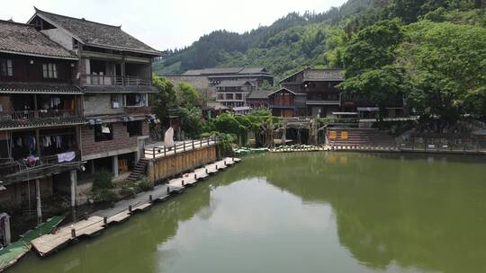 航拍湖南通道皇都侗民族文化村4A景区