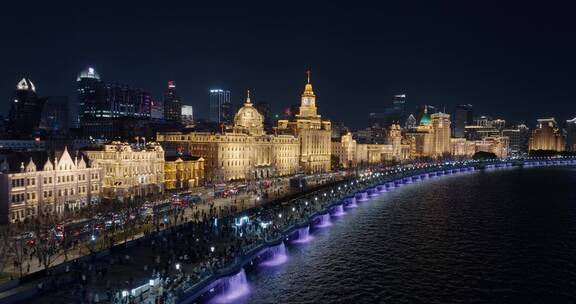 上海外滩万国建筑群夜景航拍