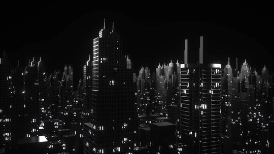 现代城市市区办公大楼夜晚航拍C4D动画