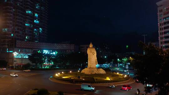 福建南安溪美夜景郑成功车流转盘交通航拍