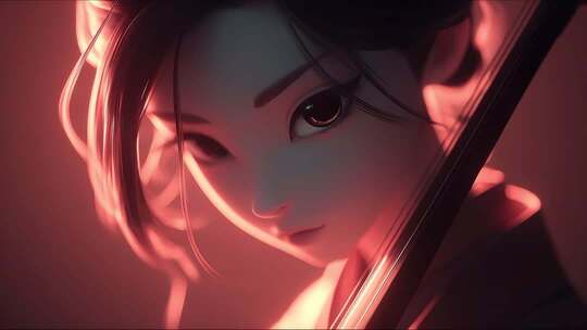 二次元少女演奏乐器特写唯美梦幻