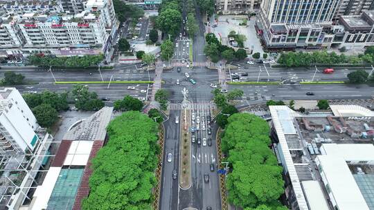 江门发展大道航拍城市道路建筑风光