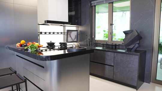 现代风格厨房灶台及橱柜展示