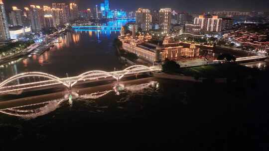 福州台江区解放大桥航拍夜晚夜景车流交通闽