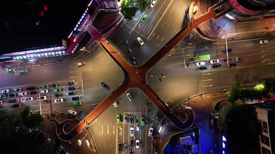 航拍城市夜景交通人行天桥视频素材模板下载