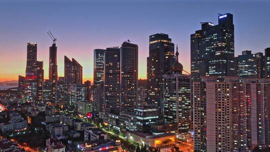 山东青岛城市夜景繁华浮山湾