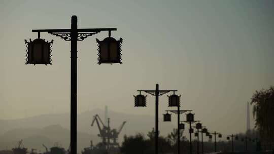 中式灯笼路灯街道景象