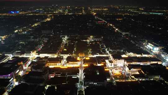 江苏苏州观前街夜景灯光航拍