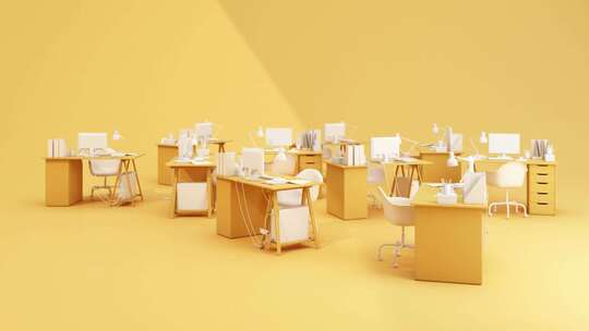 明亮的办公桌概念。动画，3D渲染