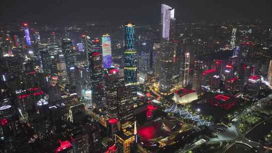 广州珠江新城花城广场航拍延时夜晚夜景高楼视频素材模板下载