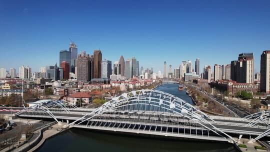 天津海河风景小白楼CBD城市风光航拍